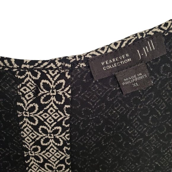 J Jill Wearever Sz XL Tunic Jersey Knit Back Button Floral Geo Hi Lo Hem Stretch - Picture 4 of 8